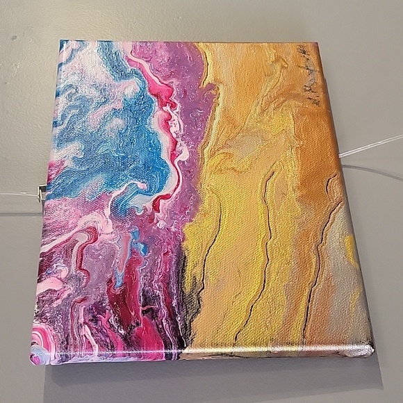 Acrylic Pour Paint on Black Canvas Painting - Picture 3 of 3